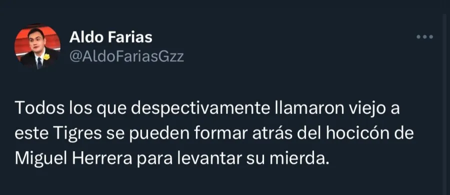 CAPTURA DE PANTALLA: TWITTER Tweet de Aldo Farías