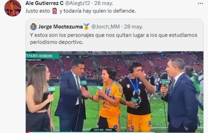 TWITTER: @Alegtz12 / CAPTURA DE PANTALLA Alejandra Gutiérrez criticando a Oswaldo Sánchez