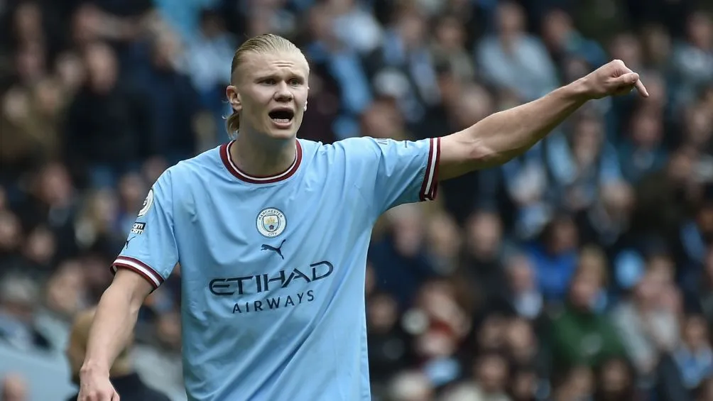 El delantero noruego durante un partido con el Man City