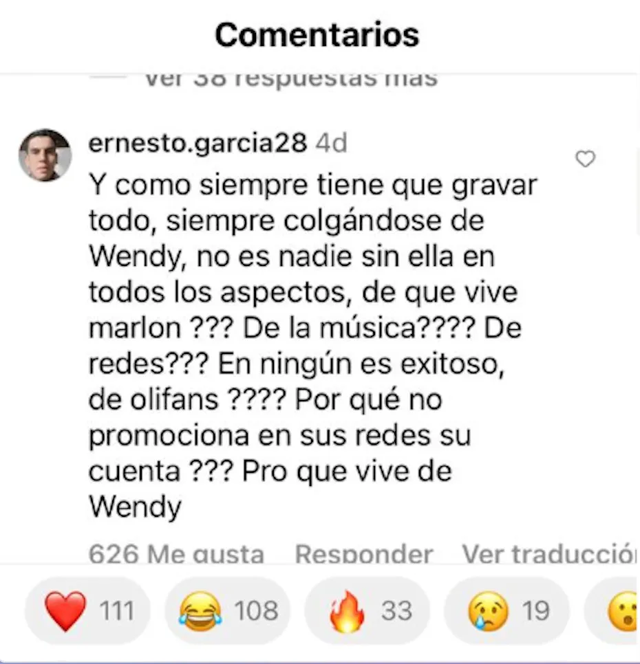 Las criticas contra el “amigo novio” de Wendy aumentaron después de que Marlón le envió flores