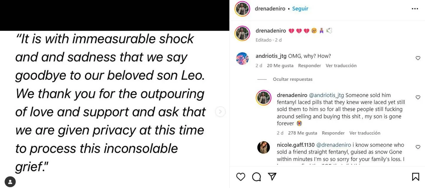 La actriz aclaró la causa de muerte de su hijo en Instagram.