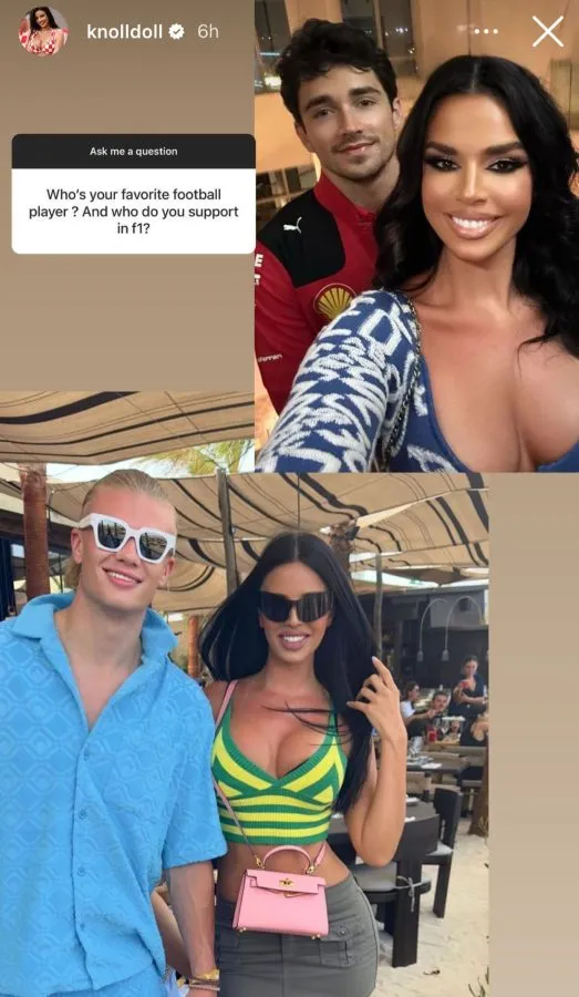 Ivana Knoll con Erling Haaland y Charles Leclerc