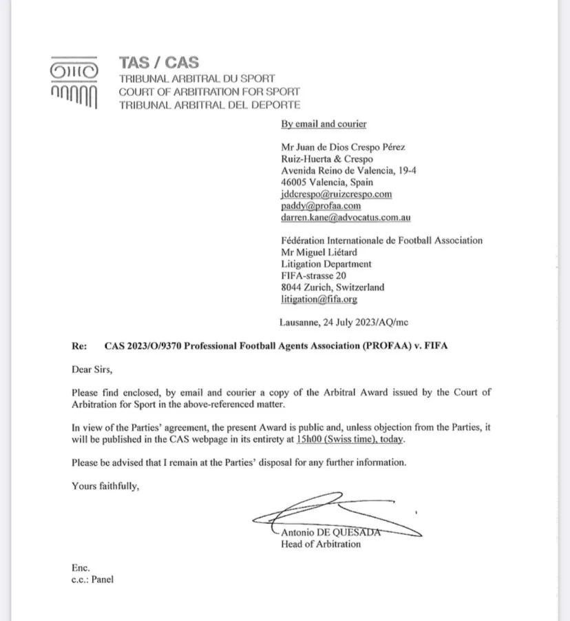 TAS falló a favor de la FIFA