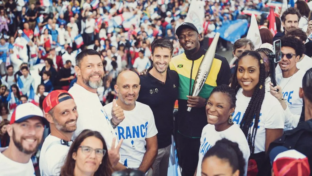 Usain Bolt en la presentación de la antorcha Olímpica