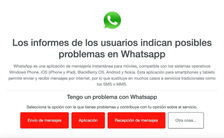 El sitio Down Detector confirmó el fallo de la app de mensajería.