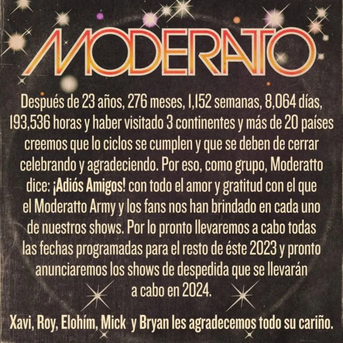 Comunicado emitido por Moderatto.