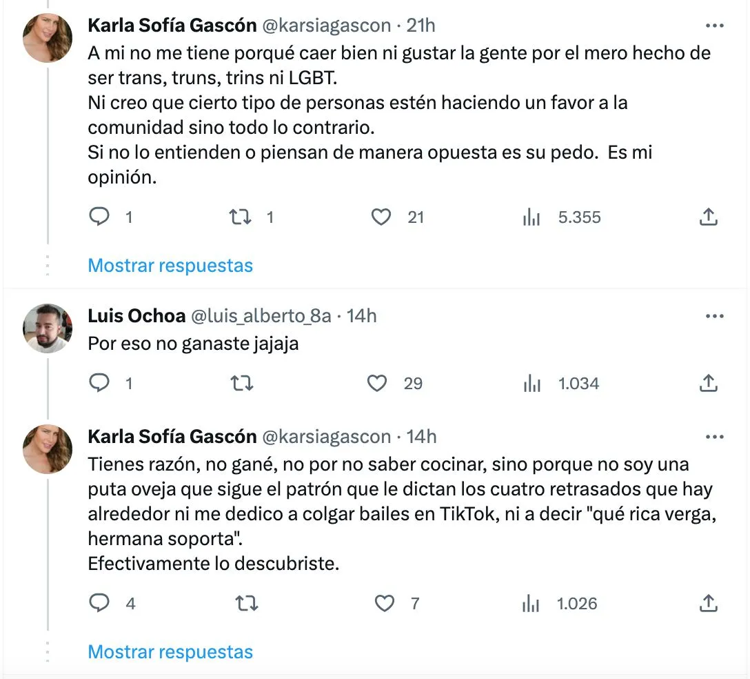 X: @karsiagascon Dijo que nadie debía caerle bien solo por ser 'trans'.