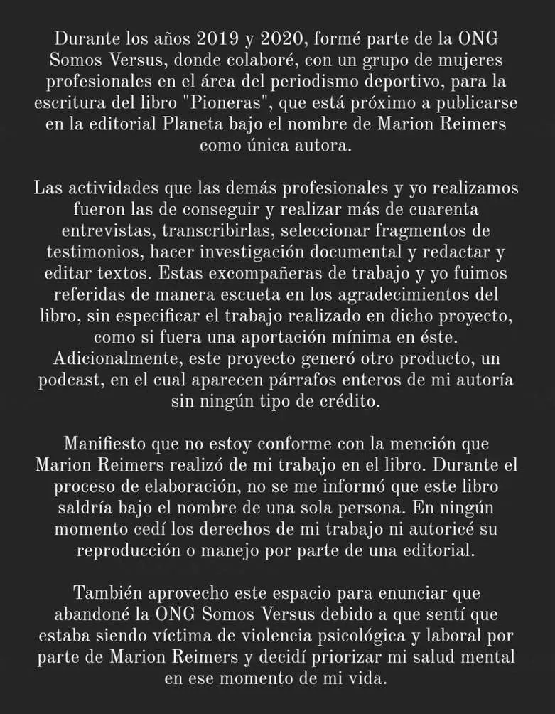 Fernanda Piña Vázquez denunció a Marion Reimers