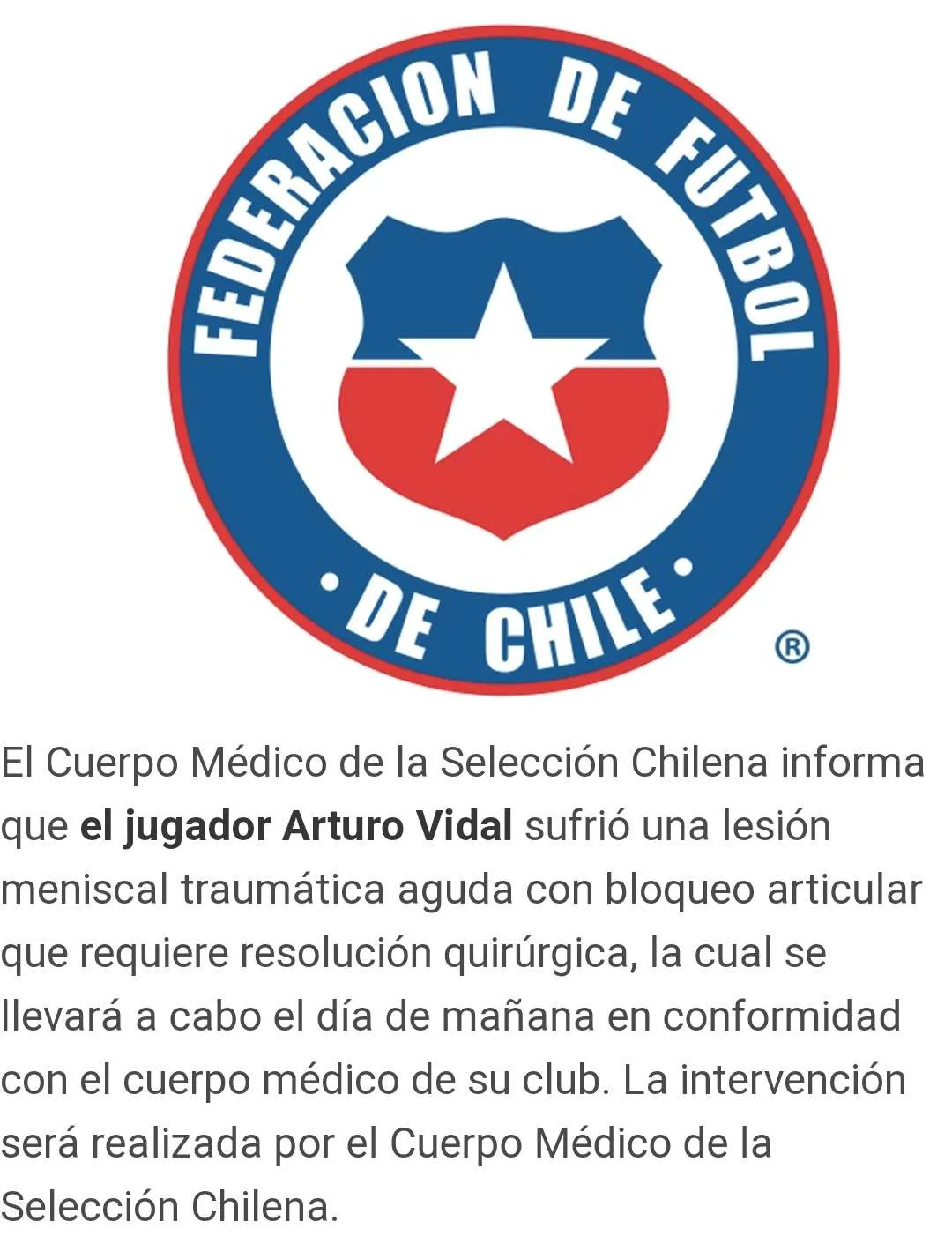 CAPTURA DE PANTALLA El comunicado de la selección chilena