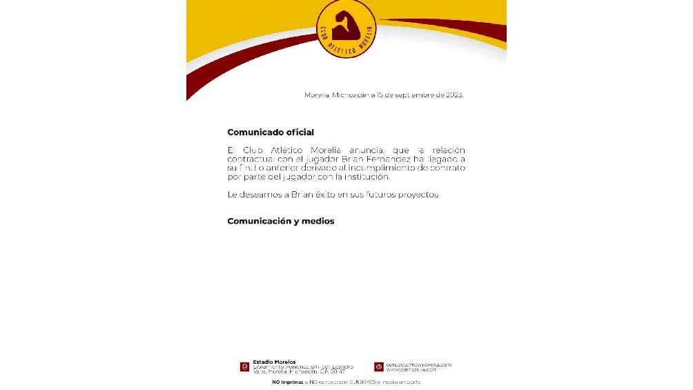 El comunicado de Morelia