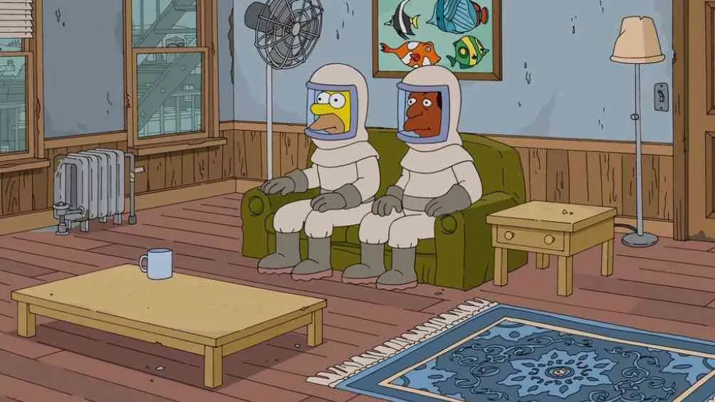 Carl y Lenny con trajes de protección