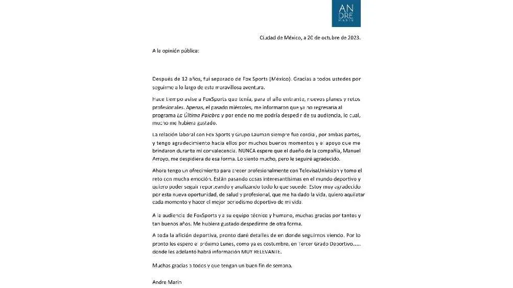 Comunicado del periodista