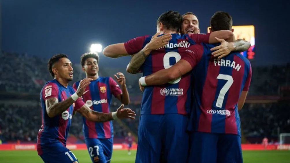El cuadro catalán celebra un gol ante el Alavés
