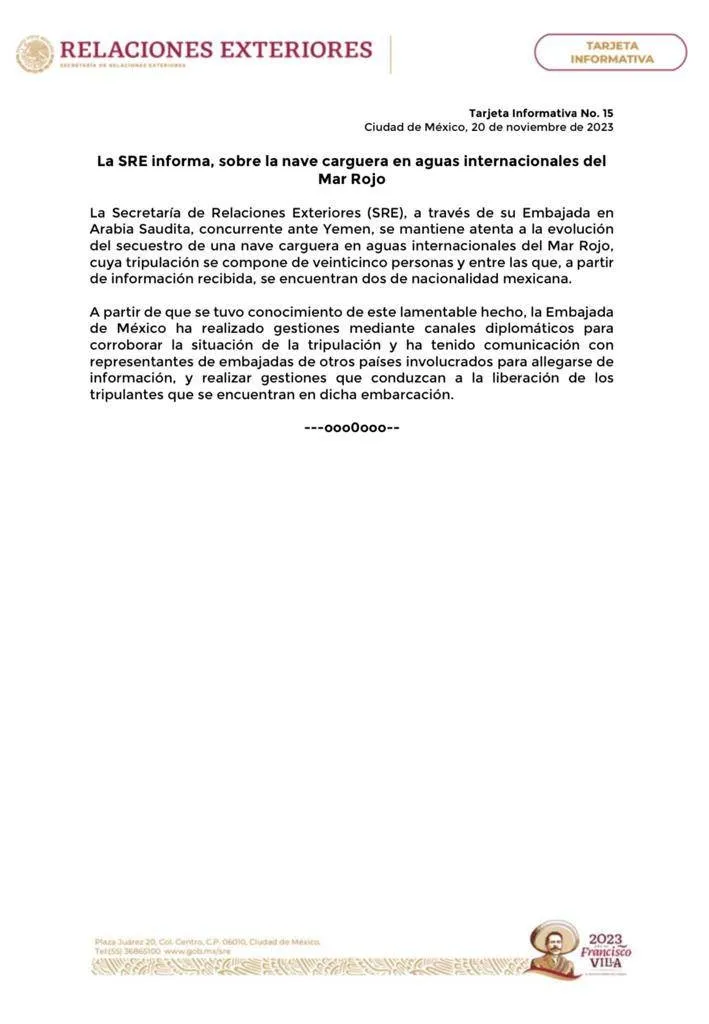 Comunicado de la SRE