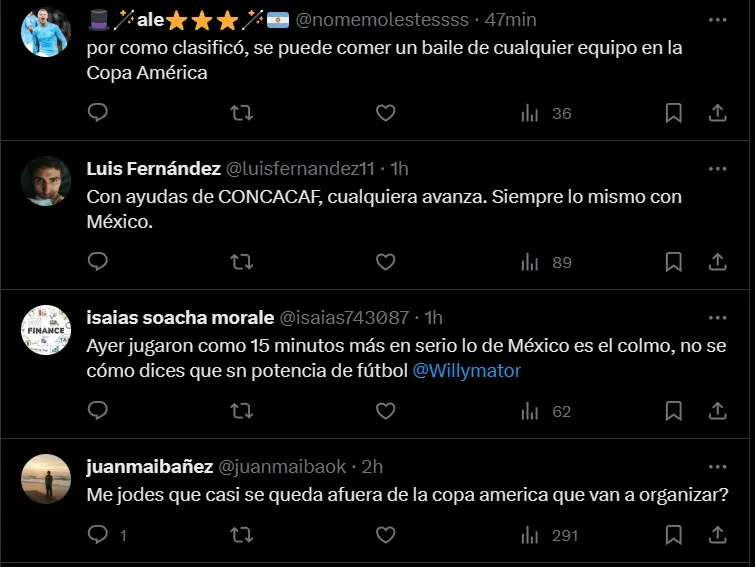 Comentarios de la afición argentina