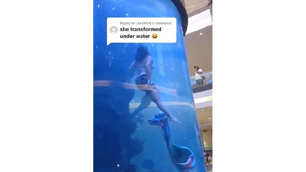CAPTURA DE PANTALLA: TikTok: @nokukhanya.the_mermaid Posteriormente la mujer se quitó el disfraz para salir a la superficie a respirar.