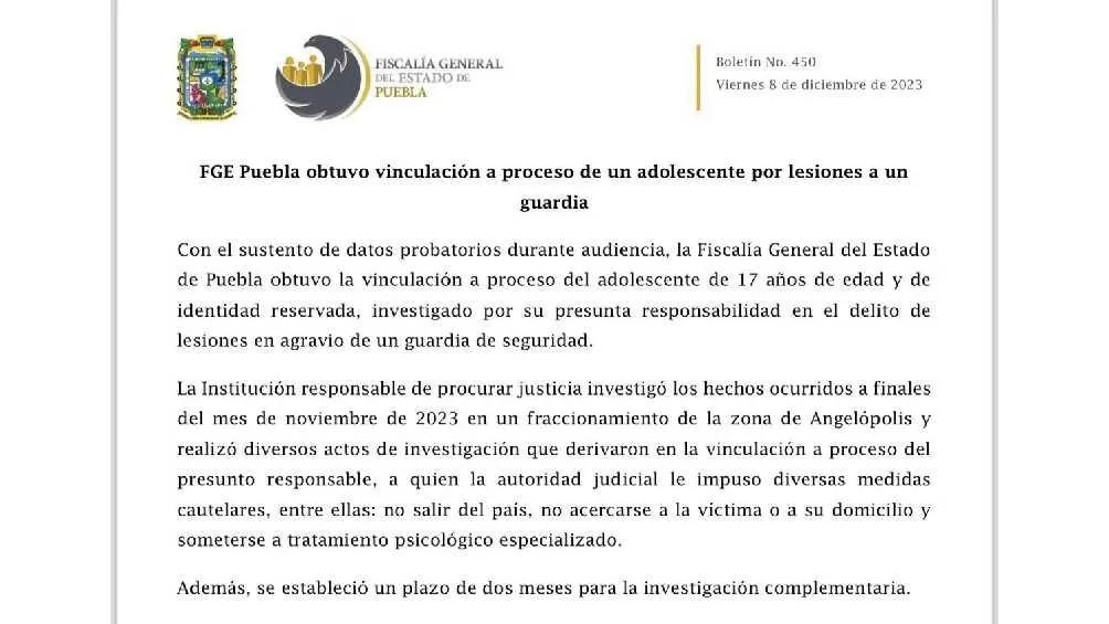 Twitter: @ALunaSilva La Fiscalía de Puebla dio a conocer su decisión tras la audiencia de este viernes.