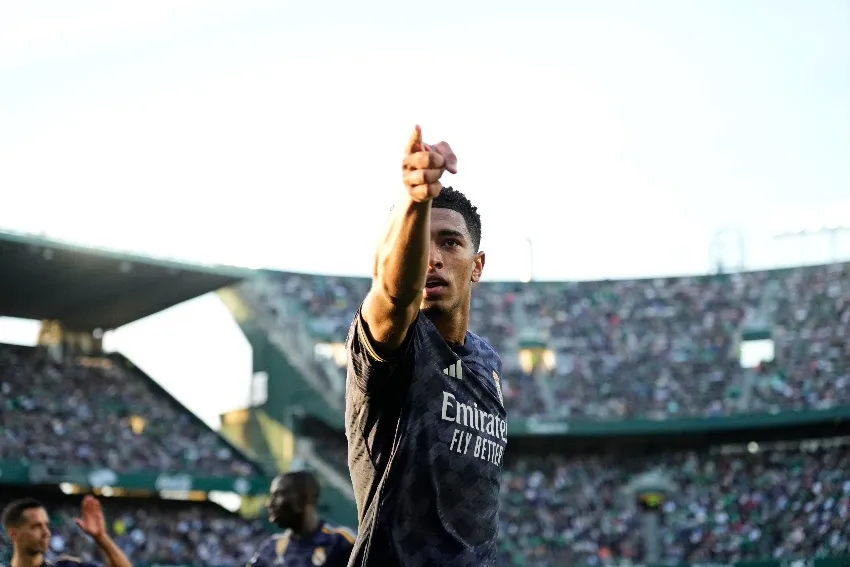 Jude Bellingham en celebración de gol con Real Madrid