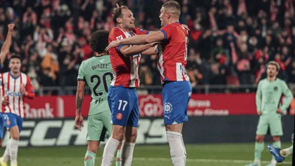 El Girona celebra la victoria ante el Atleti