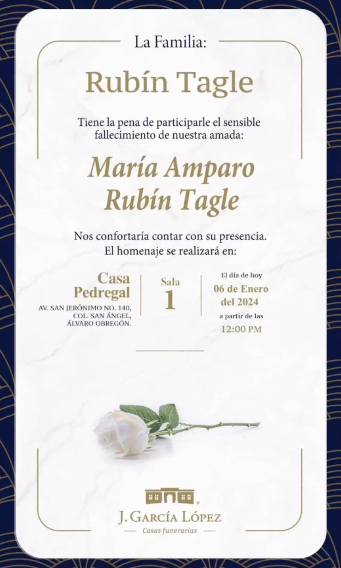 FB: @amparo.rubin El funeral de Amparo Rubín servirá para realizarle un homenaje.