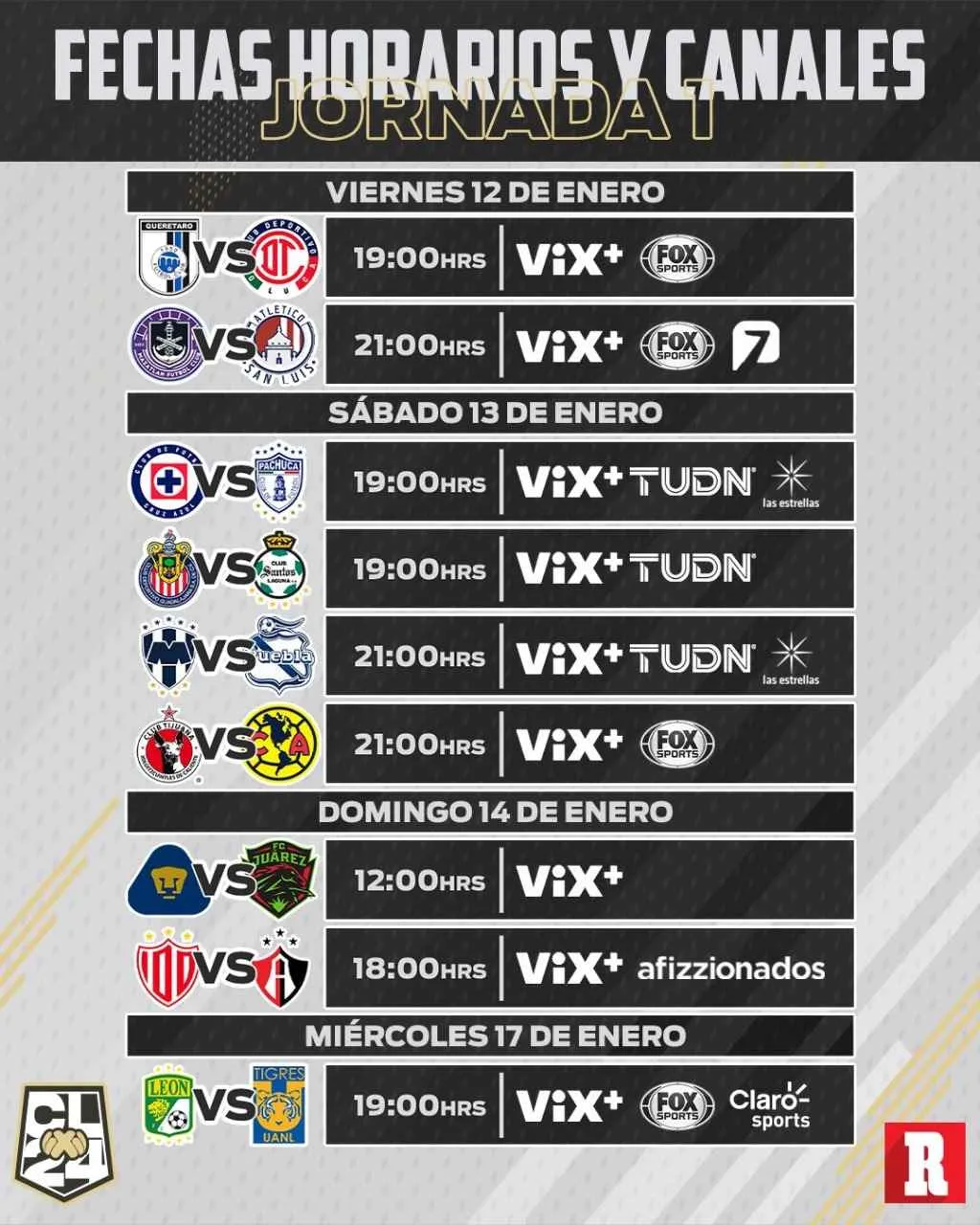 Horarios y canales de la Jornada 1 de la Liga MX
