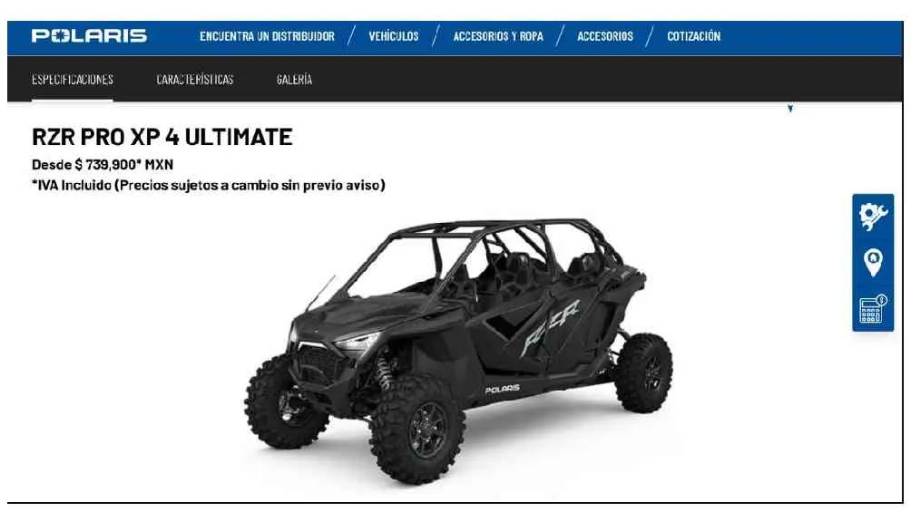 El Rrz de la marca Polaris tiene un costo de 739 mil 900 pesos.