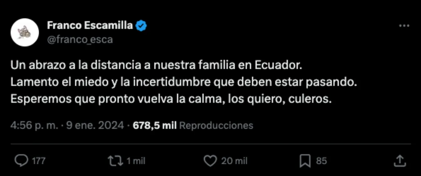 @franco_esca FRanco Escamilla también expresó su apoyo a Ecuador.