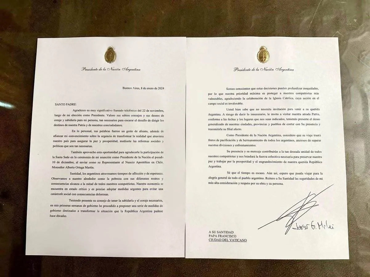 En la carta Milei le dice al Papa lo bueno que sería para los argentinos su visita.