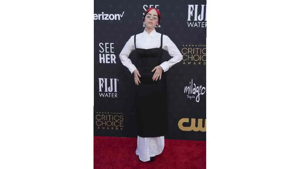 Billie Eilish combinó dos vestidos largos para su look.