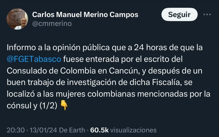 Tweet de Carlos Manuel Merino