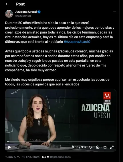 Así se expresó la periodista hace unos días.