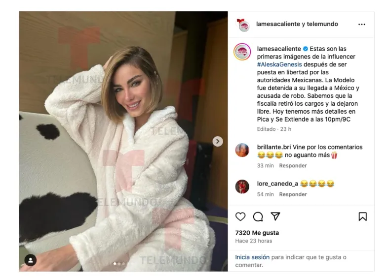 Aleska Génesis cómoda tras su liberación.