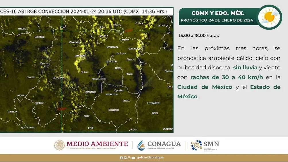Para el Valle de México rachas de viento, aunque sin pronóstico de lluvia.