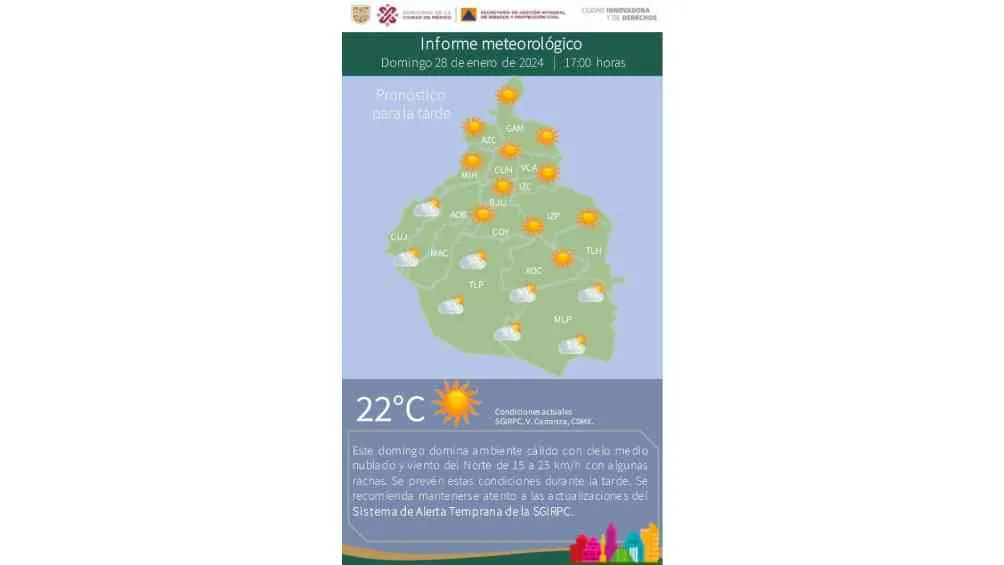 El pronóstico es de ambiente cálido para la tarde de este domingo en la CDMX.