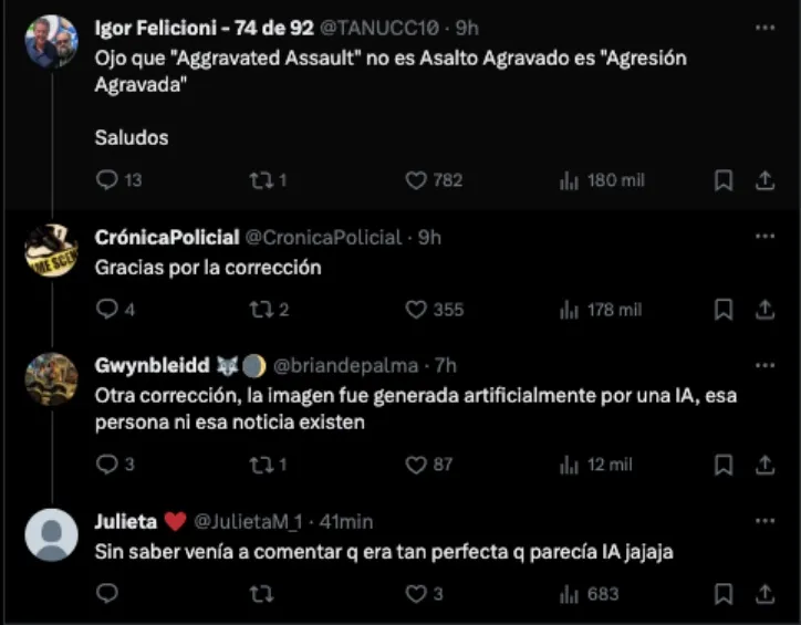 Algunos de los comentarios en la publicación de X
