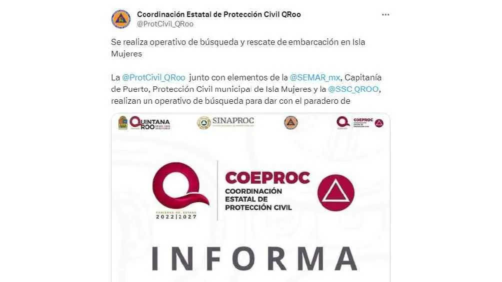 Protección Civil de Quintana Roo informó que varios turistas lograron ser rescatados.