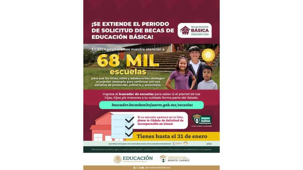 Facebook: Coordinación Nacional de Becas para el Bienestar Benito Juárez La fecha límite para ingresar la solicitud a ese programa social es este 31 de enero.