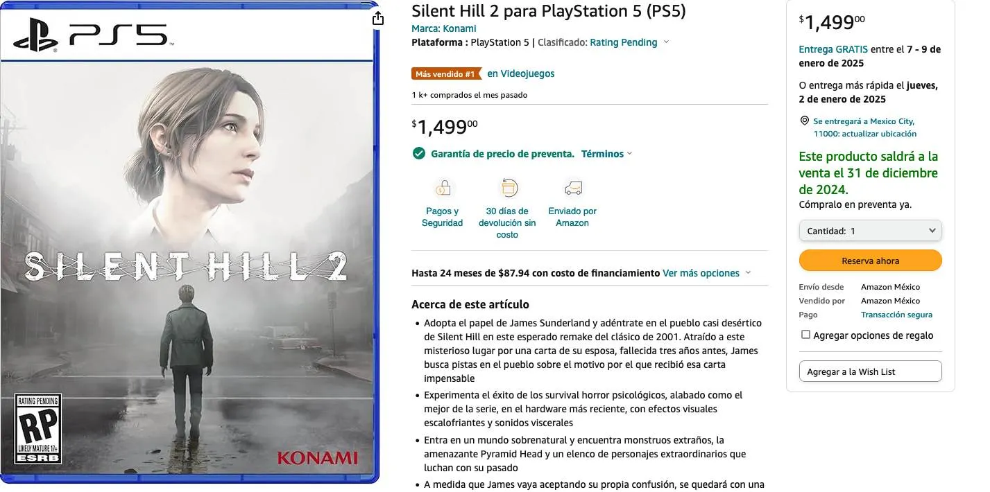 amazon.com.mx El videojuego ya lo puedes apartar, pero te llegará hasta el 2025.