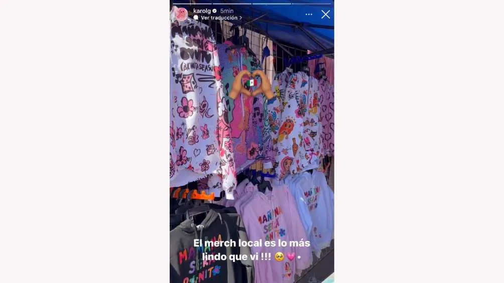 CAPTURA DE PANTALLA: IG: @karolg "El merch local es lo más lindo que vi", fue el mensaje que mandó Karol G.