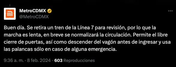 El Metro detalló que ya retiró la unidad afectada.