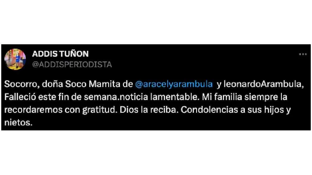 CAPTURA DE PANTALLA: Twitter: @ADDISPERIODISTA La periodista Addis Tuñón fue quien reveló la noticia.