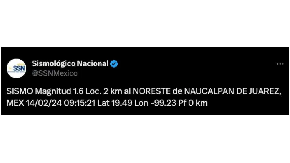 El Servicio Sismológico Nacional reportó que fue de magnitud 1.6 grados.
