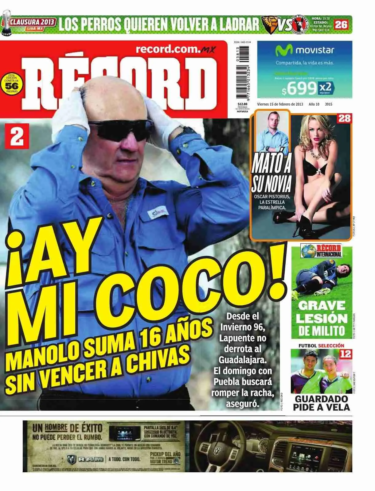 Portada RÉCORD 15 de febrero 2013