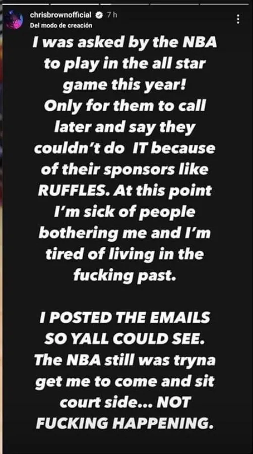 INSTAGRAM: @chrisbrownofficial Uno de los mensajes de Chris Brown