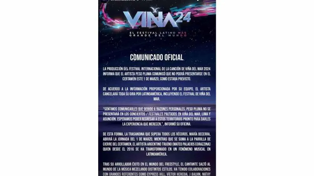 CAPTURA DE PANTALLA El festival anunció la cancelación