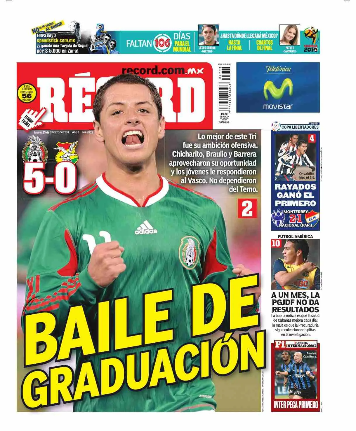 Portada RÉCORD 25 de febrero del 2010