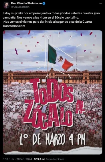 La convocatoria de Claudia al Zócalo.