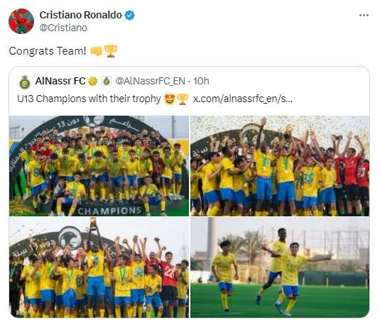 CAPTURA Así felicitó Ronaldo a los jóvenes