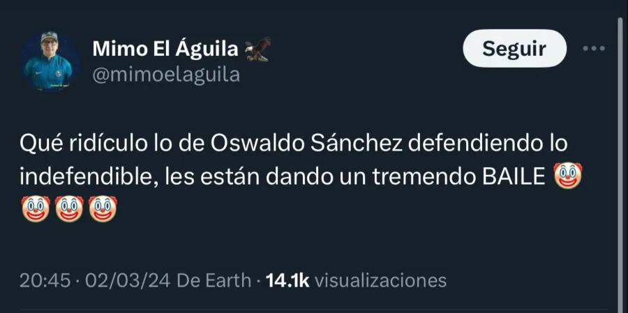 CAPTURA DE PANTALLA: TWITTER Tweet contra Oswaldo Sánchez