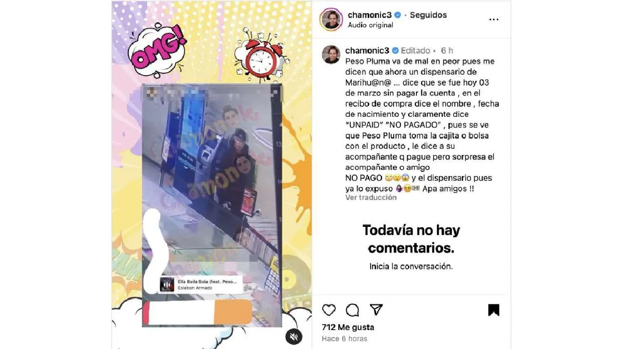 La publicación fue revelada por la influencer 'Chamonic'.